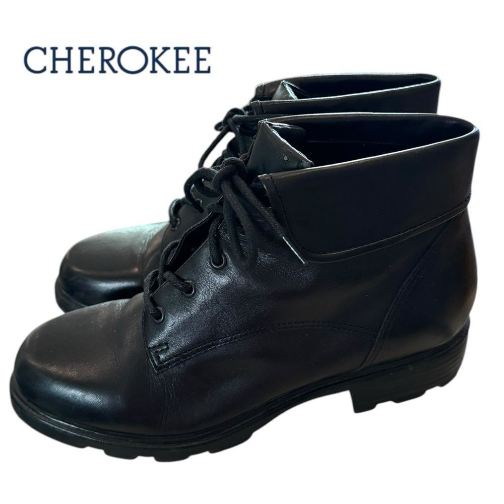 Cherokee Women's Black Leather Lace-up Ankle Boots Booties 8.5